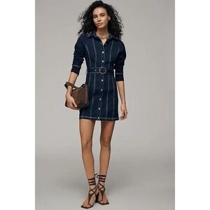 Anthropologie Pilcro Denim Long Sleeve Mini Shirtdress Large Blue Belted NWT